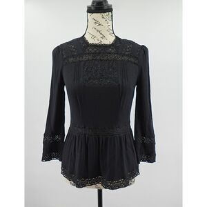J Crew Point Sur Top Womens 00 Black Peplum Lace Crochet Victorian Wimsigoth